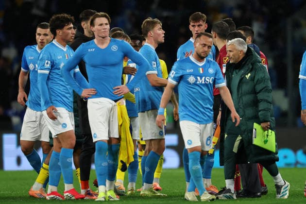 Dejection of Napoli players at the end of the Serie A 2025 2026 football match between SSC Napoli and Hellas Verona at Diego Armando Maradona stadium in Naples (Italy), January 7, 2026. cesarexpurini