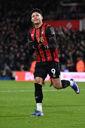 Bournemouth v Tottenham Hotspur Premier League Evanilson of Bournemouth celebrates scoring during the Premier League match at the Vitality Stadium, Bournemouth 07 01 2026 UK Newspapers OUT Copyright: xJeremyxLandeyx FIL-22755-0024