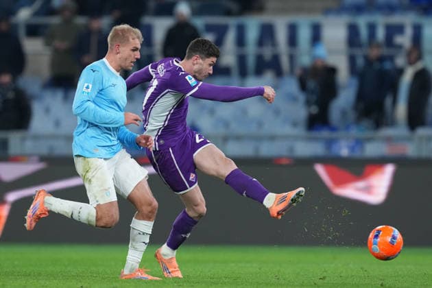 Fiorentina s Robin Gosens gol during the Serie A EniLive soccer match between Lazio and Fiorentina at the Rome s Olympic stadium, Italy - Wednesday January 7, 2026 - Soccer ( Photo by Alfredo Falcone LaPresse )  Copyright: xAlfredoxFalcone LaPressex