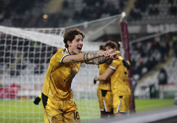 Nicolo Zaniolo of Udinese Calcio celebrating after a goal during the Italian Serie A, 2025 26 season, football match between Torino FC and Udinese Calcio, on 07 January 2026 at Stadio Olimpico â?? Grande Torino , Turin Italy. Photo Nderim KACELI  Copyright: xNderimxKaceli IPAxSportx xipa-agency.netx xx IPA_69795834 IPA_Agency_IPA69795834