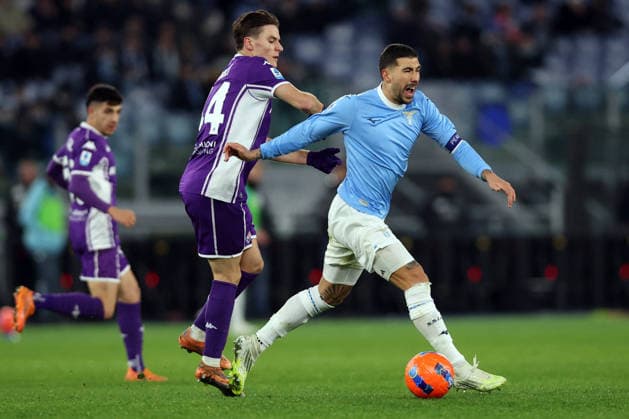 CALCIO - Serie A - SS Lazio vs ACF Fiorentina Rome, Italy - January 7, 2026: Nicolo Fagioli of Fiorentina, Mattia Zaccagni of S.S. Lazio seen in action during the Serie A Enilive 2025-2026 football match between S.S. Lazio vs ACF Fiorentina at Olympic Stadium. Rome Italy  Copyright: xIPAxSport ABACAx
