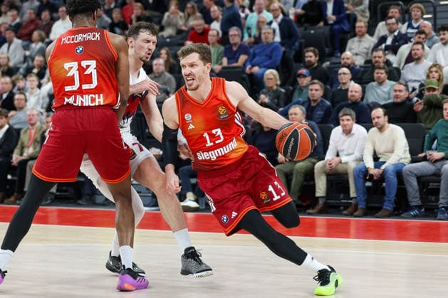Andreas Obst FC Bayern Basketball, 13 with ball, GER, FC Bayern Basketball vs Kosner Baskonia Vitoria Gasteiz, Basketball, Euroleague, Matchday 20, Season 2025 2026, 07 01 2026, GER, FC Bayern Basketball vs Kosner Baskonia Vitoria Gasteiz, Basketball, Euroleague, Matchday 20, Season 2025 2026, 07 01 2026 Muenchen Copyright: xEibner-Pressefoto JennixMaulx EP_JML
