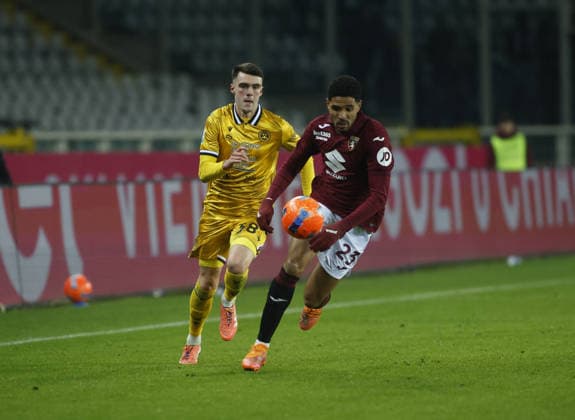 CALCIO - Serie A - Torino FC vs Udinese Calcio Lennon Miller of Udinese Calcio and Saul Coco of Torino FC during the Italian Serie A, 2025 26 season, football match between Torino FC and Udinese Calcio, on 07 January 2026 at Stadio Olimpico â?? Grande Torino , Turin Italy. Photo Nderim KACELI Turin Italy  Copyright: xIPAxSport ABACAx