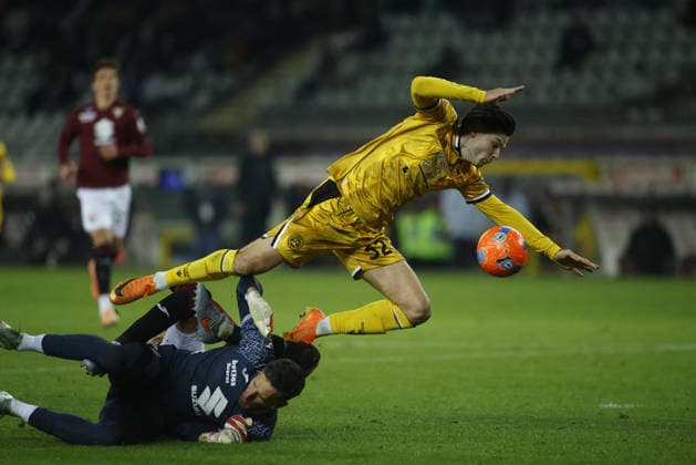 CALCIO - Serie A - Torino FC vs Udinese Calcio Jurgen Ekkelenkamp of Udinese Calcio scoring a goal during the Italian Serie A, 2025 26 season, football match between Torino FC and Udinese Calcio, on 07 January 2026 at Stadio Olimpico â?? Grande Torino , Turin Italy. Photo Nderim KACELI Turin Italy  Copyright: xIPAxSport ABACAx