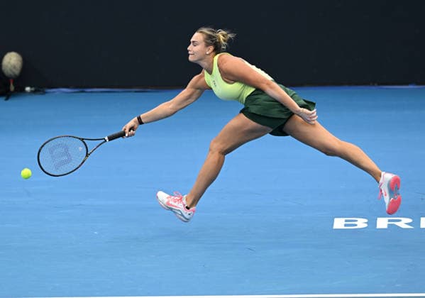 TENNIS BRISBANE INTERNATIONAL, Aryna Sabalenka of Belarus in action against Sorana Cirstea of Romania during day five of the Brisbane International tennis tournament at Pat Rafter Arena in Brisbane, Thursday, January 8, 2026. ( NO ARCHIVING, EDITORIAL USE ONLY BRISBANE QUEENSLAND AUSTRALIA  Copyright: xDARRENxENGLANDx 20260108121648190221