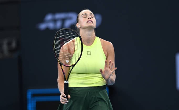 TENNIS BRISBANE INTERNATIONAL, Aryna Sabalenka of Belarus reacts against Sorana Cirstea of Romania during day five of the Brisbane International tennis tournament at Pat Rafter Arena in Brisbane, Thursday, January 8, 2026. ( NO ARCHIVING, EDITORIAL USE ONLY BRISBANE QUEENSLAND AUSTRALIA  Copyright: xDARRENxENGLANDx 20260108139367238350