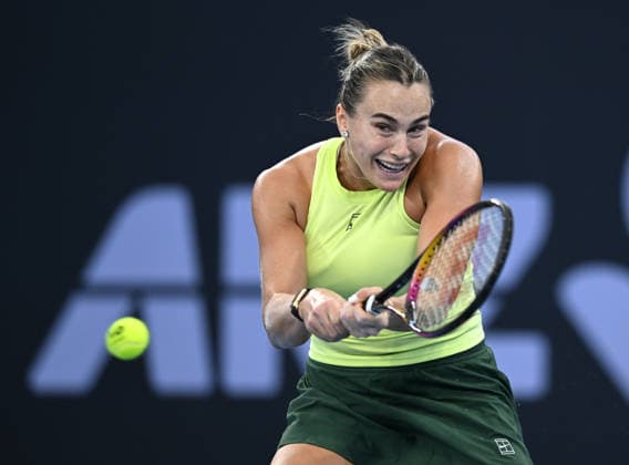 TENNIS BRISBANE INTERNATIONAL, Aryna Sabalenka of Belarus in action against Sorana Cirstea of Romania during day five of the Brisbane International tennis tournament at Pat Rafter Arena in Brisbane, Thursday, January 8, 2026. ( NO ARCHIVING, EDITORIAL USE ONLY BRISBANE QUEENSLAND AUSTRALIA  Copyright: xDARRENxENGLANDx 20260108179192051538