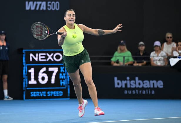 TENNIS BRISBANE INTERNATIONAL, Aryna Sabalenka of Belarus in action against Sorana Cirstea of Romania during day five of the Brisbane International tennis tournament at Pat Rafter Arena in Brisbane, Thursday, January 8, 2026. ( NO ARCHIVING, EDITORIAL USE ONLY BRISBANE QUEENSLAND AUSTRALIA  Copyright: xDARRENxENGLANDx 20260108171555812920