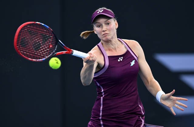 TENNIS BRISBANE INTERNATIONAL, Elena Rybakina of Kazakhstan in action against Paula Badosa of Spain during day five of the Brisbane International tennis tournament at Pat Rafter Arena in Brisbane, Thursday, January 8, 2026. ( NO ARCHIVING, EDITORIAL USE ONLY BRISBANE QUEENSLAND AUSTRALIA  Copyright: xDARRENxENGLANDx 20260108133545284575