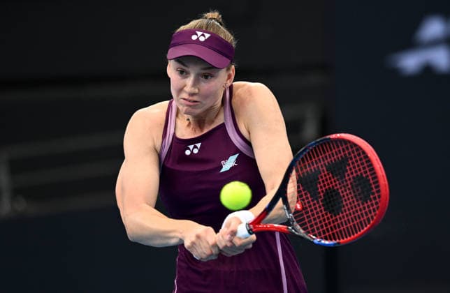 TENNIS BRISBANE INTERNATIONAL, Elena Rybakina of Kazakhstan in action against Paula Badosa of Spain during day five of the Brisbane International tennis tournament at Pat Rafter Arena in Brisbane, Thursday, January 8, 2026. ( NO ARCHIVING, EDITORIAL USE ONLY BRISBANE QUEENSLAND AUSTRALIA  Copyright: xDARRENxENGLANDx 20260108168951228895