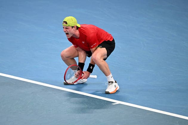 TENNIS UNITED CUP SYDNEY, Zizou Bergs of Belgium celebrates winning the men™s quarterfinal match against Jakub Mensik of Czechia in the 2026 United Cup at Ken Rosewall Arena in Sydney, Thursday, January 8, 2026. ( NO ARCHIVING, EDITORIAL USE ONLY SYDNEY NEW SOUTH WALES AUSTRALIA  Copyright: xDANxHIMBRECHTSx 20260108163444914251