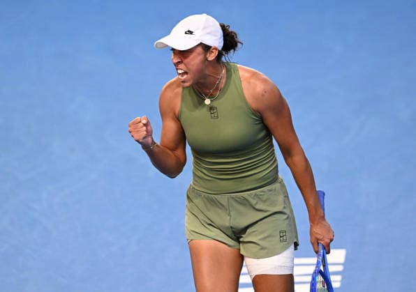 TENNIS BRISBANE INTERNATIONAL, Madison Keys of the USA celebrates winning against Diana Shnaider of Russia during day five of the Brisbane International tennis tournament at Pat Rafter Arena in Brisbane, Thursday, January 8, 2026. ( NO ARCHIVING, EDITORIAL USE ONLY BRISBANE QUEENSLAND AUSTRALIA  Copyright: xDARRENxENGLANDx 20260108111671383468