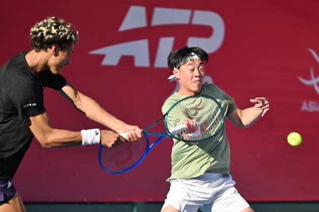 Hong Kong Tennis Open(ATP250) - Day 5 Hong Kong tennis player Coleman Wong (R) and Canadian tennis player Gabriel Diallo, during a match at the Hong Kong Tennis Open(ATP250) on January 8, 2026 in Hong Kong. (Photo by Kobe Li Nexpher Images) Hong Kong