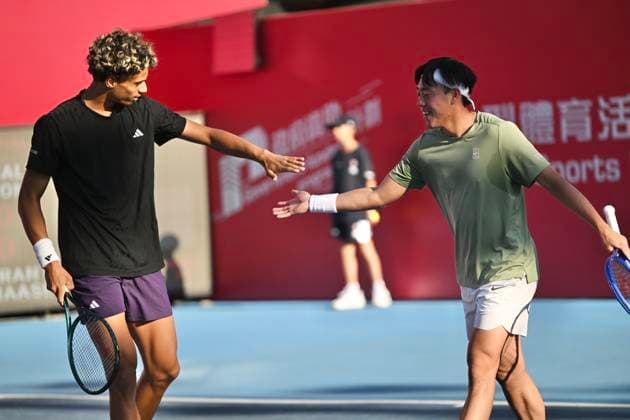 Hong Kong Tennis Open(ATP250) - Day 5 Hong Kong tennis player Coleman Wong (R) and Canadian tennis player Gabriel Diallo, during a match at the Hong Kong Tennis Open(ATP250) on January 8, 2026 in Hong Kong. (Photo by Kobe Li Nexpher Images) Hong Kong