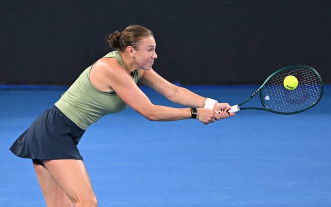 TENNIS BRISBANE INTERNATIONAL, Amanda Anisimova of USA in action against Marta Kostyuk of Ukraine during day 5 of the Brisbane International tennis tournament at Pat Rafter Arena in Brisbane, Thursday, January 8, 2026. ( NO ARCHIVING, EDITORIAL USE ONLY BRISBANE QUEENSLAND AUSTRALIA  Copyright: xDAVExHUNTx 20260108114140999013