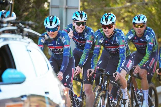 Soudal Quick-Step riders pictured during a training ride of the Soudal Quick-Step cycling team in Calpe, Spain, Thursday 08 January 2026. JOMAxGARCIA  x154481353x