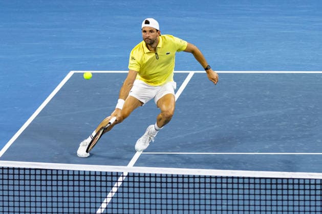 January 8, 2026, Brisbane, Qld, Australia: GRIGOR DIMITROV of Bulgaria plays a forehand during his MenÃ¢â‚¬â ¢s Singles round of 16 match against RAPHAEL COLLIGNON of Belgium at the Brisbane International. Brisbane Australia - ZUMAt173 20260108_zsp_t173_040 Copyright: xStephanexThomasx