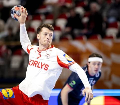 ALMERE - Denmark s Emil Jacobsen in action against Norway during the Golden League handball match between Norway and Denmark. The handball players are preparing for the European Championship, EM, Europameisterschaft SEM VAN DER WAL ANP xVIxANPxSportx xxANPxIVx 546711880 originalFilename: 546711880.jpg