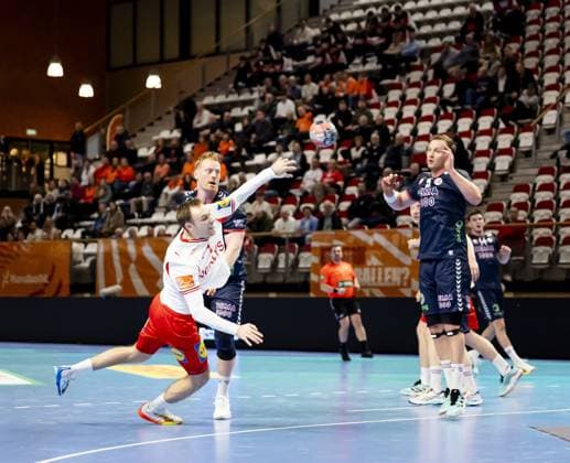 ALMERE - Mathias Gidsel of Denmark in action against Norway during the Golden League handball match between Norway and Denmark. The handball players are preparing for the European Championship, EM, Europameisterschaft SEM VAN DER WAL ANP xVIxANPxSportx xxANPxIVx 546713400 originalFilename: 546713400.jpg