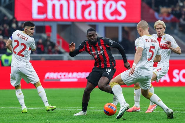 Youssouf Fofana of AC Milan seen in action during Serie A 2025 26 football match between AC Milan and Genoa CFC at San Siro Stadium in Milan  Copyright: xFabrizioxCarabelli IPAxSportx xipa-agency.netx xx IPA_69825426 IPA_Agency_IPA69825426