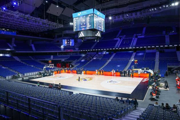 8th January 2026; Movistar Arena; Madrid, Spain; Turkish Airlines Euroleague Basketball; Spain, Real Madrid vs Maccabi Rapyd Tel Aviv; opening jump ball with the arena empty of spectators behind closed doors Euroleague Basketball Real Madrid v Maccabi Rapyd Tel Aviv 900 Cordon Press  900 CordonxPress LOF - Euroleague Basketball Real Madrid v Maccabi Rapyd Tel Aviv
