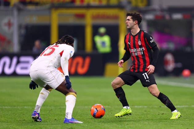Christian Pulisic (Ac Milan) controls the ball, Serie A, AC Milan v Genoa CFC, Giuseppe Meazza, January 8, 2026, Milan, Italy.