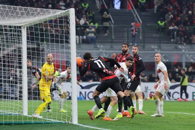 Milan, Italy, 8th January 2026. Christian Pulisic of AC Milan forces the ball over the line but the effort was subsequently disallowed for handball following a VAR check during the AC Milan vs Genoa Serie A match at Giuseppe Meazza, Milan. Picture credit should read: Jonathan Moscrop Sportimage EDITORIAL USE ONLY. No use with unauthorised audio, video, data, fixture lists, club league logos or live services. Online in-match use limited to 120 images, no video emulation. No use in betting, games or single club league player publications. SPI_039_JM_MILAN_GENOA_ SPI-4409-0039