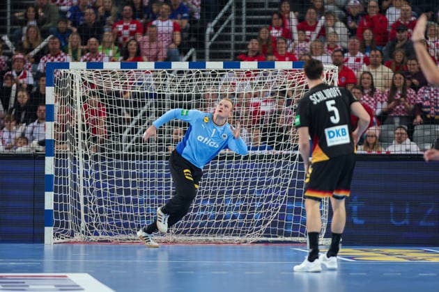 ZAGREB, CROATIA - JANUARY 8, 2026: Friendly match between Croatia and Germany, preparation for EURO 2026. SPATH David (1), SCHLUROFF Miro (5) 