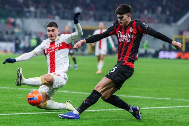 AC Milan vs Genoa CFC Serie A 2025 26 08 01 2026 Davide Bartesaghi of AC Milan seen in action during Serie A 2025 26 football match between AC Milan and Genoa CFC at San Siro Stadium in Milan Copyright: xBEAUTIFULxSPORTS Carabellix
