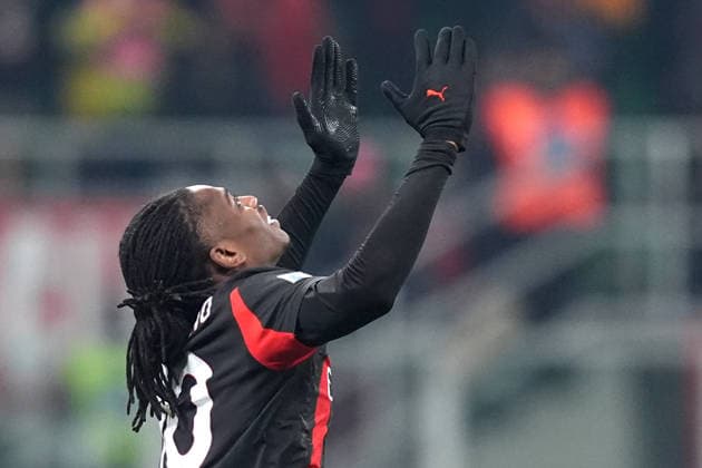 AC Milan™s Rafael Leao celebrates after scoring 1-1 during the Serie A soccer match between Ac Milan and Genoa at the San Siro Stadium in Milan , north Italy - Thursday , January 08 , 2025. - Soccer .  Copyright: xSpada LaPressex