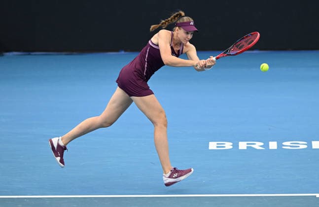 TENNIS BRISBANE INTERNATIONAL, Elena Rybakina of Kazakhstan in action against Karolina Muchova of the Czech Republic during the quarter-finals of the Brisbane International tennis tournament at Pat Rafter Arena in Brisbane, Friday, January 9, 2026. ( NO ARCHIVING, EDITORIAL USE ONLY BRISBANE QUEENSLAND AUSTRALIA  Copyright: xDARRENxENGLANDx 20260109122360060389