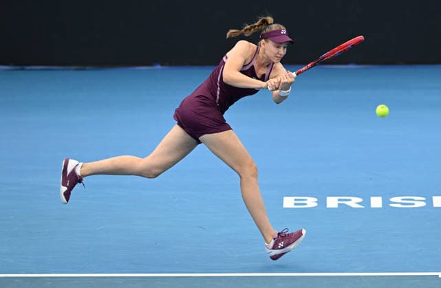 TENNIS BRISBANE INTERNATIONAL, Elena Rybakina of Kazakhstan in action against Karolina Muchova of the Czech Republic during the quarter-finals of the Brisbane International tennis tournament at Pat Rafter Arena in Brisbane, Friday, January 9, 2026. ( NO ARCHIVING, EDITORIAL USE ONLY BRISBANE QUEENSLAND AUSTRALIA  Copyright: xDARRENxENGLANDx 20260109128599127670