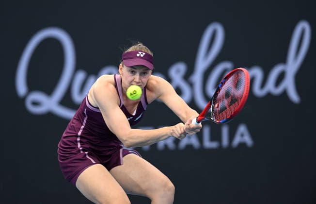 TENNIS BRISBANE INTERNATIONAL, Elena Rybakina of Kazakhstan in action against Karolina Muchova of the Czech Republic during the quarter-finals of the Brisbane International tennis tournament at Pat Rafter Arena in Brisbane, Friday, January 9, 2026. ( NO ARCHIVING, EDITORIAL USE ONLY BRISBANE QUEENSLAND AUSTRALIA  Copyright: xDARRENxENGLANDx 20260109123618378916