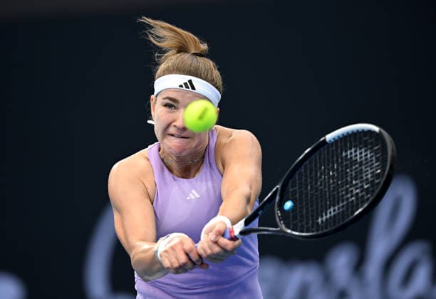 TENNIS BRISBANE INTERNATIONAL, Karolina Muchova of the Czech Republic in action against Elena Rybakina of Kazakhstan during the quarter-finals of the Brisbane International tennis tournament at Pat Rafter Arena in Brisbane, Friday, January 9, 2026. ( NO ARCHIVING, EDITORIAL USE ONLY BRISBANE QUEENSLAND AUSTRALIA  Copyright: xDARRENxENGLANDx 20260109166196458510