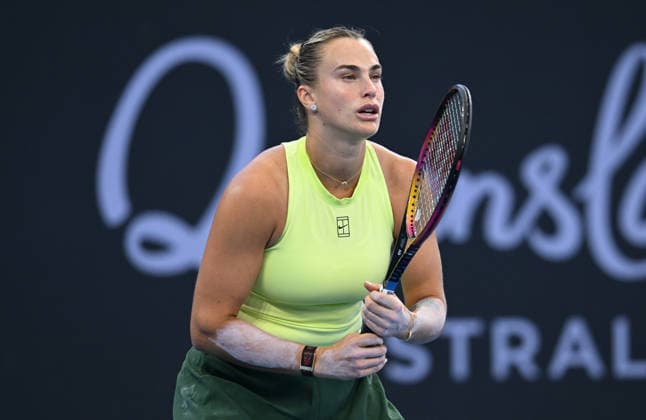 TENNIS BRISBANE INTERNATIONAL, Aryna Sabalenka of Belarus in action against Madison Keys of the USA during the quarter-finals of the Brisbane International tennis tournament at Pat Rafter Arena in Brisbane, Friday, January 9, 2026. ( NO ARCHIVING, EDITORIAL USE ONLY BRISBANE QUEENSLAND AUSTRALIA  Copyright: xDARRENxENGLANDx 20260109167875559720