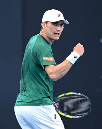 TENNIS BRISBANE INTERNATIONAL, Raphael Collignon of Belgium celebrates against Brandon Nakashima of the USA during the quarter-finals of the Brisbane International tennis tournament at Pat Rafter Arena in Brisbane, Friday, January 9, 2026. ( NO ARCHIVING, EDITORIAL USE ONLY BRISBANE QUEENSLAND AUSTRALIA  Copyright: xDARRENxENGLANDx 20260109118848199952