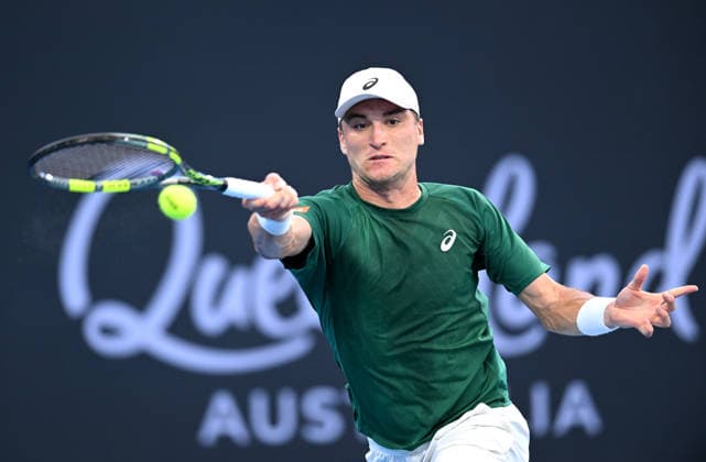 TENNIS BRISBANE INTERNATIONAL, Raphael Collignon of Belgium in action against Brandon Nakashima of the USA during the quarter-finals of the Brisbane International tennis tournament at Pat Rafter Arena in Brisbane, Friday, January 9, 2026. ( NO ARCHIVING, EDITORIAL USE ONLY BRISBANE QUEENSLAND AUSTRALIA  Copyright: xDARRENxENGLANDx 20260109173731262004