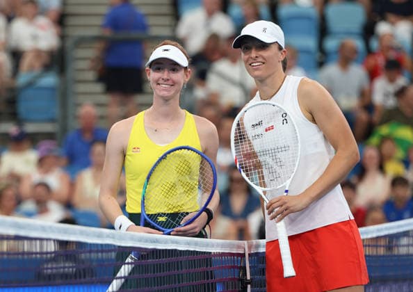 January 9, 2026, Sydney, New South Wales, Australia: IGA SWIATEK of Poland and MAYA JOINT of Australia before the match in the quarterfinal United Cup at Ken Rosewall Arena, Sydney, Australia. Sydney Australia - ZUMAc278 20260109_zsp_c278_023 Copyright: xMarcinxCholewinskix