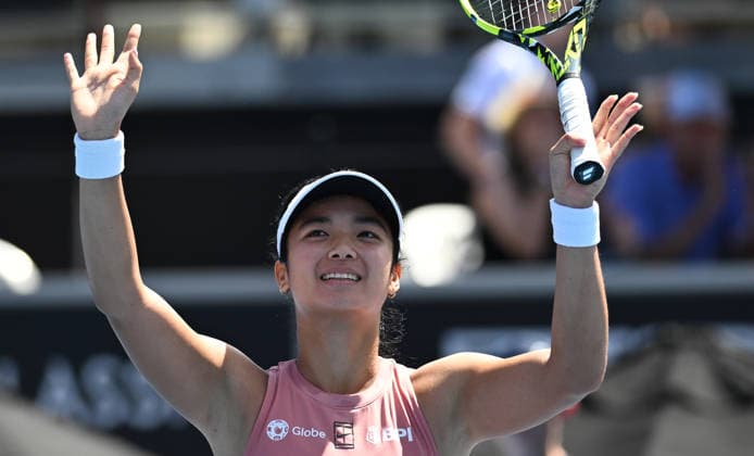 Philippines player Alexandra Eala during her 1 4 final singles match at the 2026 ASB Classic Women™s Tennis Tournament at Manuka Doctor Arena, Auckland, New Zealand. Friday 9 January 2026. Photo: Andrew Cornaga z Auckland New Zealand Copyright: xAndrewxCornaga x
