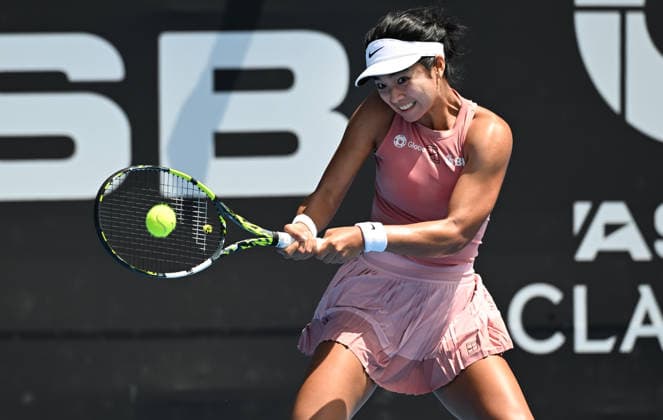 Philippines player Alexandra Eala during her 1 4 final singles match at the 2026 ASB Classic Women™s Tennis Tournament at Manuka Doctor Arena, Auckland, New Zealand. Friday 9 January 2026. Photo: Andrew Cornaga z Auckland New Zealand Copyright: xAndrewxCornaga x