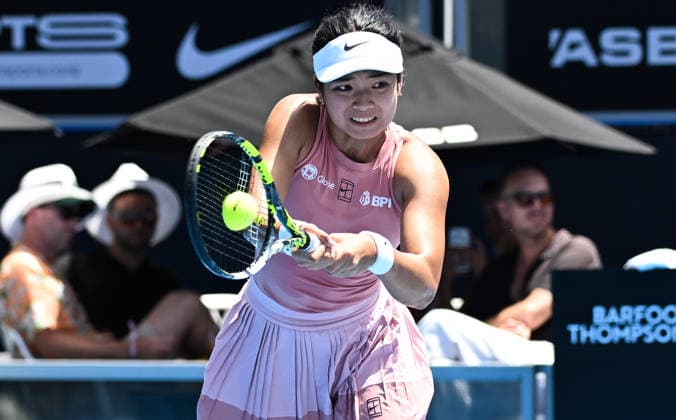 Philippines player Alexandra Eala during her 1 4 final singles match at the 2026 ASB Classic Women™s Tennis Tournament at Manuka Doctor Arena, Auckland, New Zealand. Friday 9 January 2026. Photo: Andrew Cornaga z Auckland New Zealand Copyright: xAndrewxCornaga x