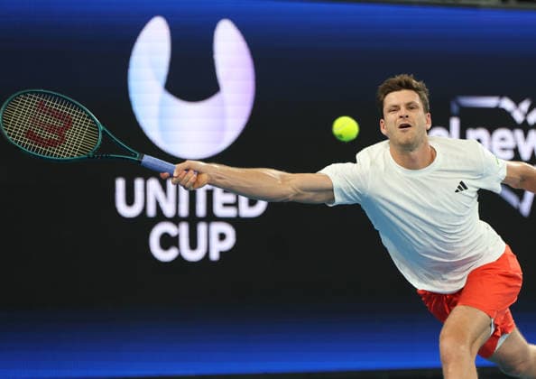 January 9, 2026, Sydney, New South Wales, Australia: HUBERT HURKACZ of Poland during the match against.A. de Minaur of Australia in the quarterfinal United Cup at Ken Rosewall Arena, Sydney, Australia. Sydney Australia - ZUMAc278 20260109_zsp_c278_034 Copyright: xMarcinxCholewinskix