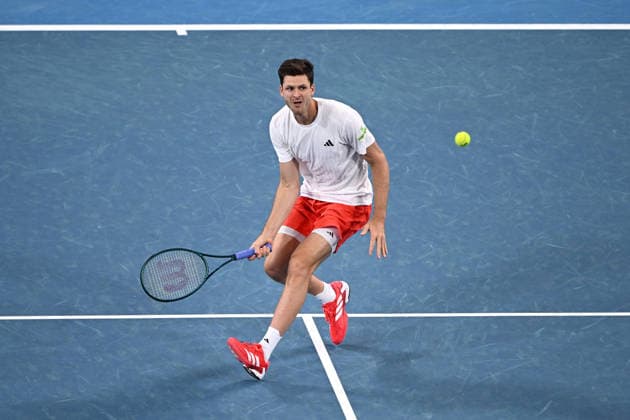 TENNIS UNITED CUP SYDNEY, Hubert Hurkacz of Poland plays a return shot during the quarterfinal match against Alex de Minaur of Australia in the 2026 United Cup at Ken Rosewall Arena in Sydney, Friday, January 9, 2026. ( NO ARCHIVING, EDITORIAL USE ONLY SYDNEY NEW SOUTH WALES AUSTRALIA  Copyright: xDANxHIMBRECHTSx 20260109145380549615