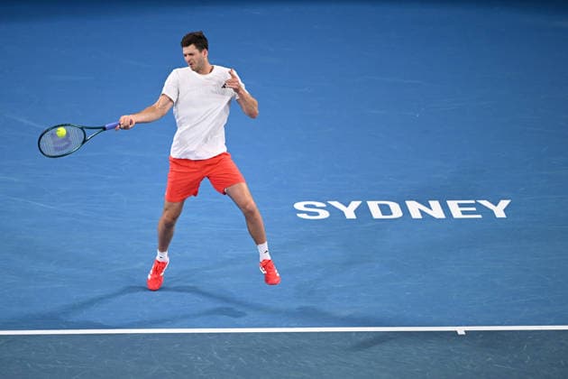 TENNIS UNITED CUP SYDNEY, Hubert Hurkacz of Poland plays a return shot during the quarterfinal match against Alex de Minaur of Australia in the 2026 United Cup at Ken Rosewall Arena in Sydney, Friday, January 9, 2026. ( NO ARCHIVING, EDITORIAL USE ONLY SYDNEY NEW SOUTH WALES AUSTRALIA  Copyright: xDANxHIMBRECHTSx 20260109134248486569