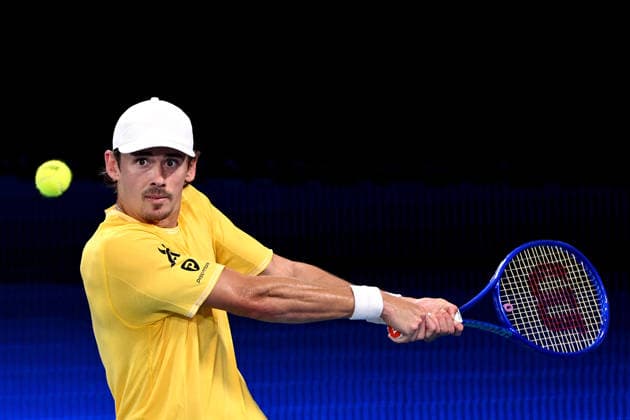 TENNIS UNITED CUP SYDNEY, Alex de Minaur of Australia plays a return shot during the quarterfinal match against Hubert Hurkacz of Poland in the 2026 United Cup at Ken Rosewall Arena in Sydney, Friday, January 9, 2026. ( NO ARCHIVING, EDITORIAL USE ONLY SYDNEY NEW SOUTH WALES AUSTRALIA  Copyright: xDANxHIMBRECHTSx 20260109148874569298