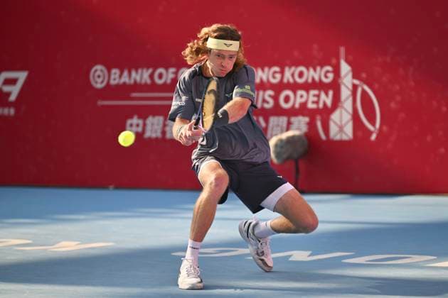 Hong Kong Tennis Open(ATP250) - Day 6 Andrey Rublev, a Russian tennis player, during a match at the Hong Kong Tennis Open(ATP250) on January 9, 2026 in Hong Kong. (Photo by Kobe Li Nexpher Images) Hong Kong