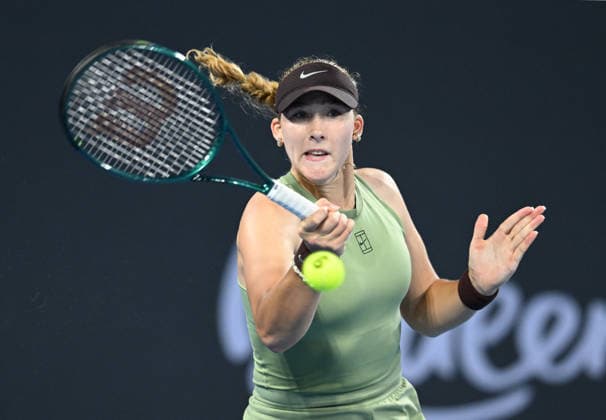 TENNIS BRISBANE INTERNATIONAL, Mirra Andreeva of Russia in action against Marta Kostyuk of Ukraine during the quarter-finals of the Brisbane International tennis tournament at Pat Rafter Arena in Brisbane, Friday, January 9, 2026. ( NO ARCHIVING, EDITORIAL USE ONLY BRISBANE QUEENSLAND AUSTRALIA  Copyright: xDARRENxENGLANDx 20260109178926149655