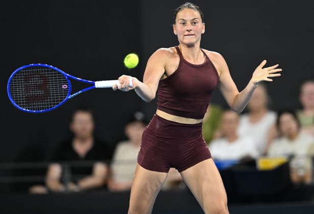 TENNIS BRISBANE INTERNATIONAL, Marta Kostyuk of Ukraine in action against Mirra Andreeva of Russia during the quarter-finals of the Brisbane International tennis tournament at Pat Rafter Arena in Brisbane, Friday, January 9, 2026. ( NO ARCHIVING, EDITORIAL USE ONLY BRISBANE QUEENSLAND AUSTRALIA  Copyright: xDARRENxENGLANDx 20260109152177300098
