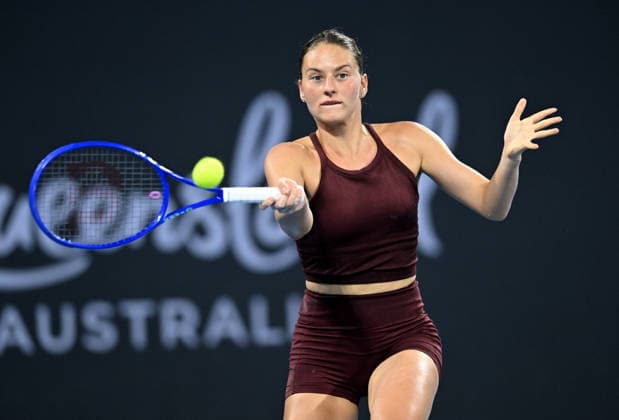 TENNIS BRISBANE INTERNATIONAL, Marta Kostyuk of Ukraine in action against Mirra Andreeva of Russia during the quarter-finals of the Brisbane International tennis tournament at Pat Rafter Arena in Brisbane, Friday, January 9, 2026. ( NO ARCHIVING, EDITORIAL USE ONLY BRISBANE QUEENSLAND AUSTRALIA  Copyright: xDARRENxENGLANDx 20260109198721601019