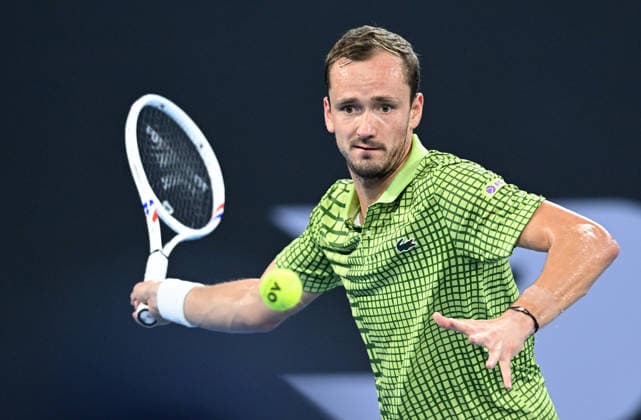 TENNIS BRISBANE INTERNATIONAL, Daniil Medvedev of Russia in action against Kamil Majchrzak of Poland i during the quarter-finals of the Brisbane International tennis tournament at Pat Rafter Arena in Brisbane, Friday, January 9, 2026. ( NO ARCHIVING, EDITORIAL USE ONLY BRISBANE QUEENSLAND AUSTRALIA  Copyright: xDARRENxENGLANDx 20260109133361674845